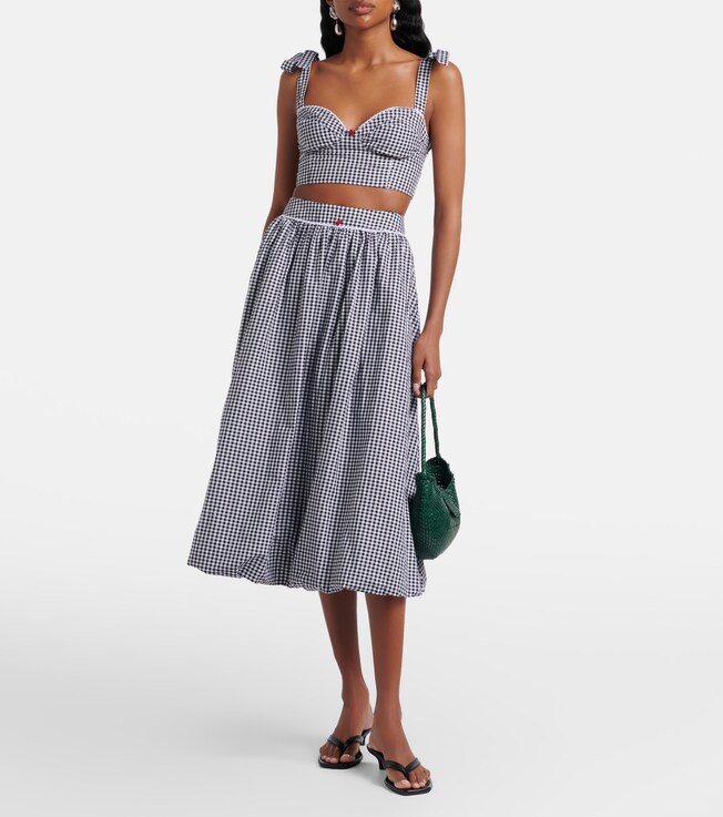 GANNI - Crinkled Taffeta Check Frill Top | Plush