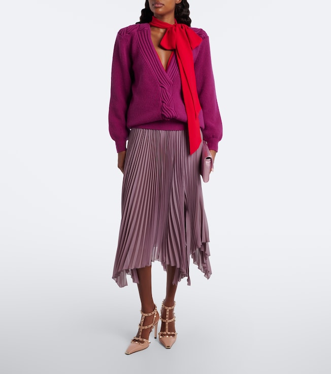 Valentino Asymmetric plissé georgette midi skirt