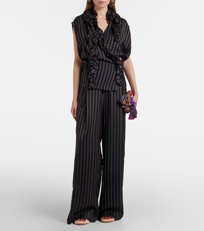 Dries Van Noten - Pleated striped linen-blend wide-leg pants | Plush