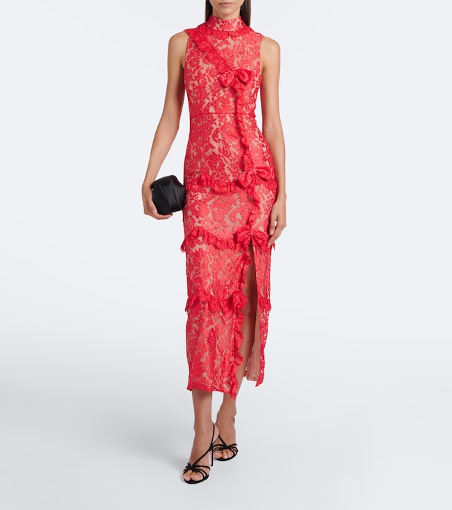 Alessandra Rich Bow-detail tiered lace cocktail dress