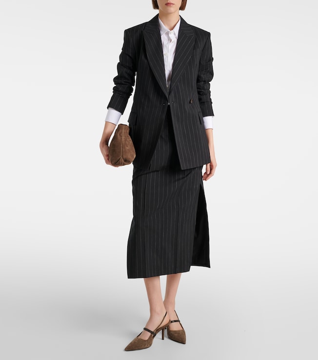 Brunello Cucinelli Pinstripe wool and cotton midi skirt