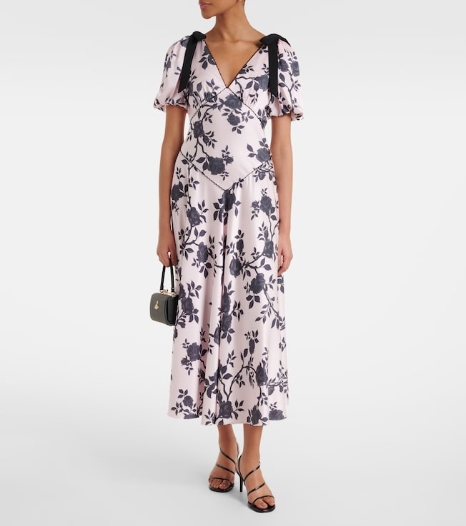 self-portrait Floral bow-detail satin midi dress