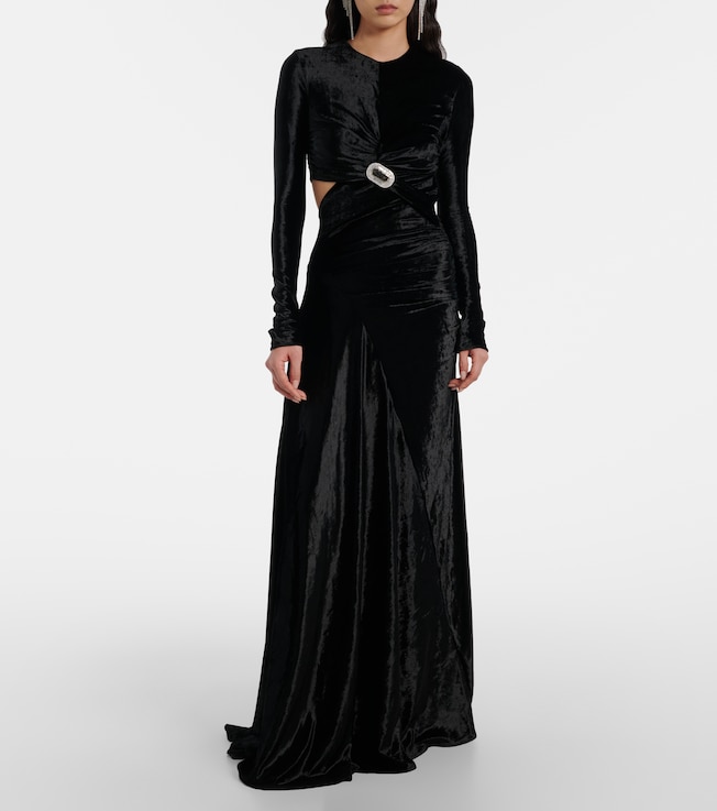 Rabanne Asymmetrical draped velvet gown