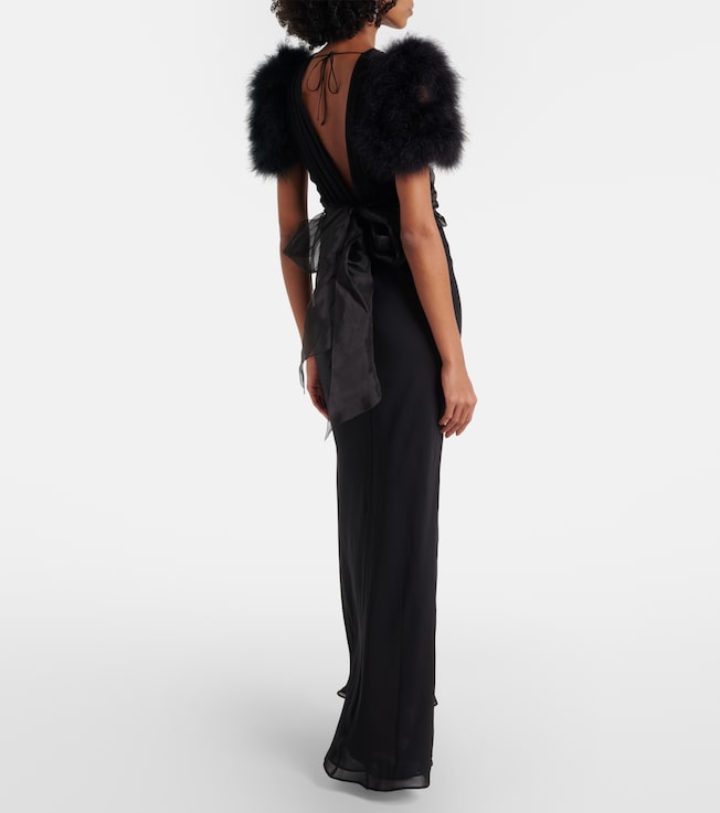 Alessandra Rich Alessandra Rich Feather-trimmed silk georgette gown