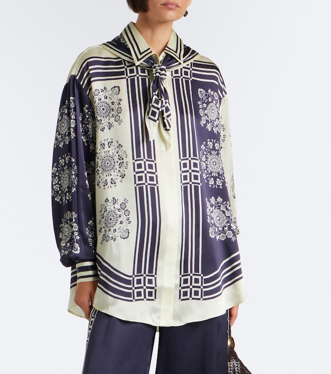 Alémais Banderra scarf-detail printed silk shirt