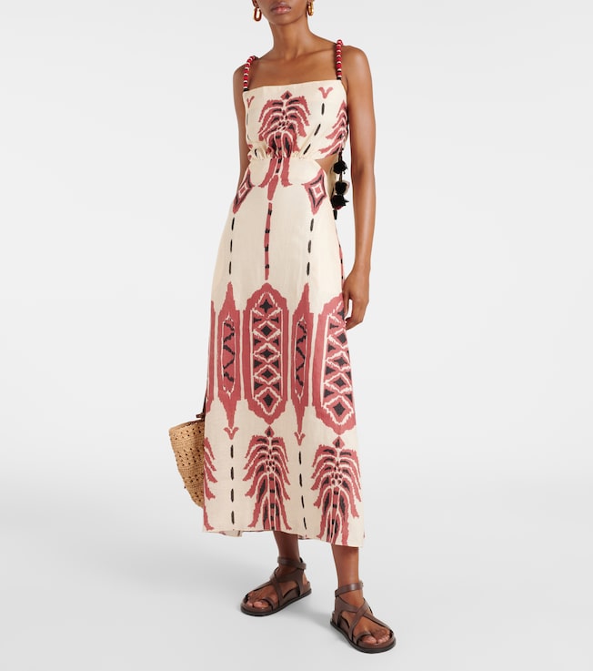 Johanna Ortiz Embroidered printed linen midi dress