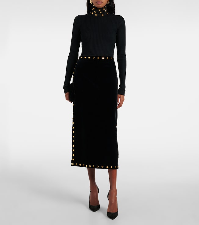Dodo Bar Or Evn velvet midi skirt