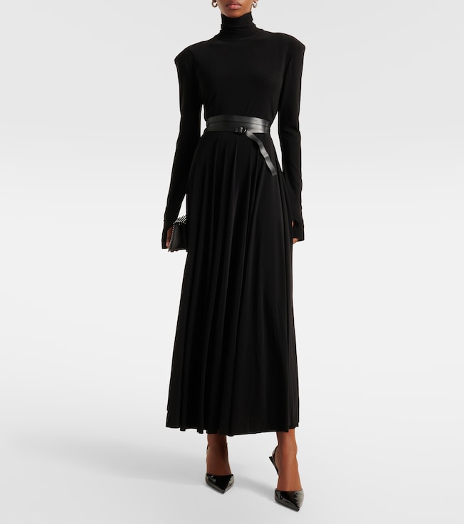 Norma Kamali Belted turtleneck midi dress