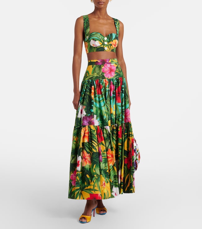 Dolce&Gabbana Floral tiered cotton maxi skirt