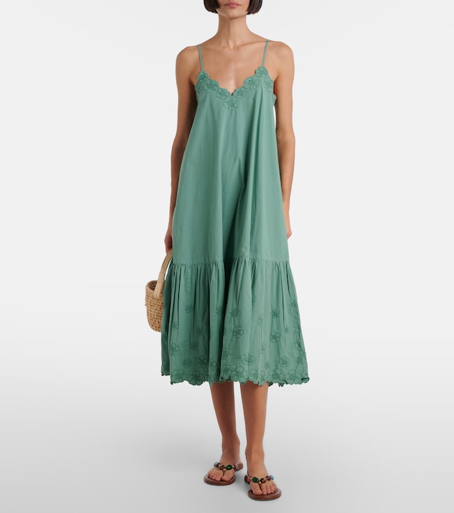 Juliet Dunn Embroidered cotton poplin midi dress