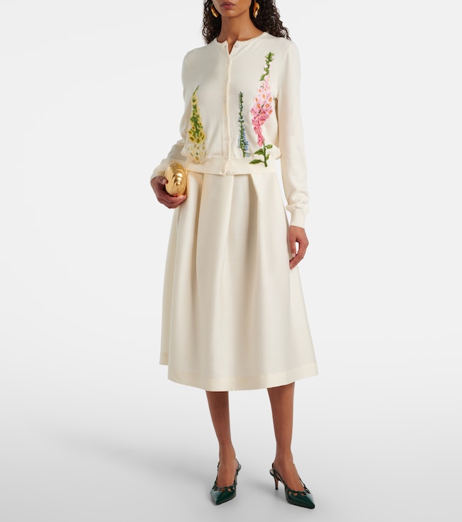Oscar de la Renta Foxgloves embroidered virgin wool cardigan