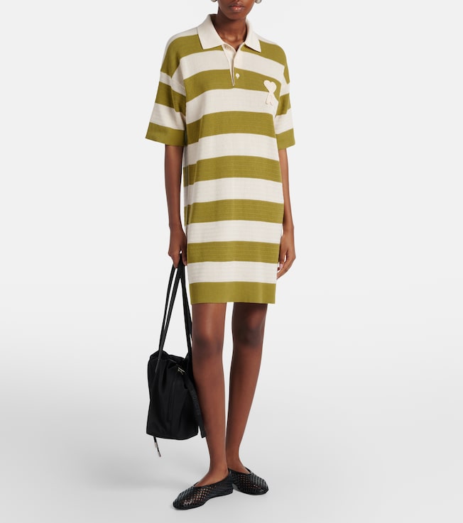 Ami Paris Ami de Cœur striped cotton polo dress
