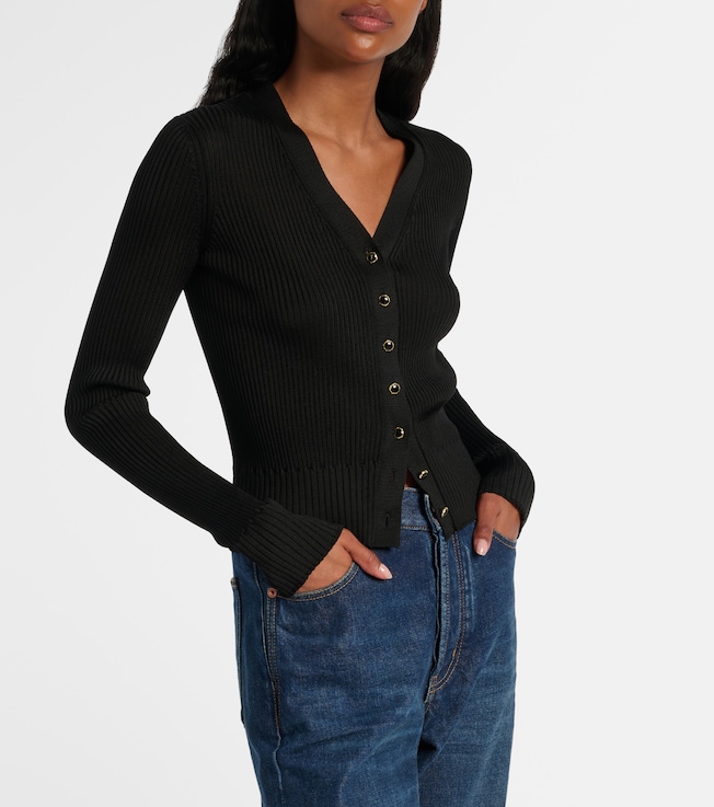 Saint Laurent Ribbed-knit wool, cashmere, silk cardigan