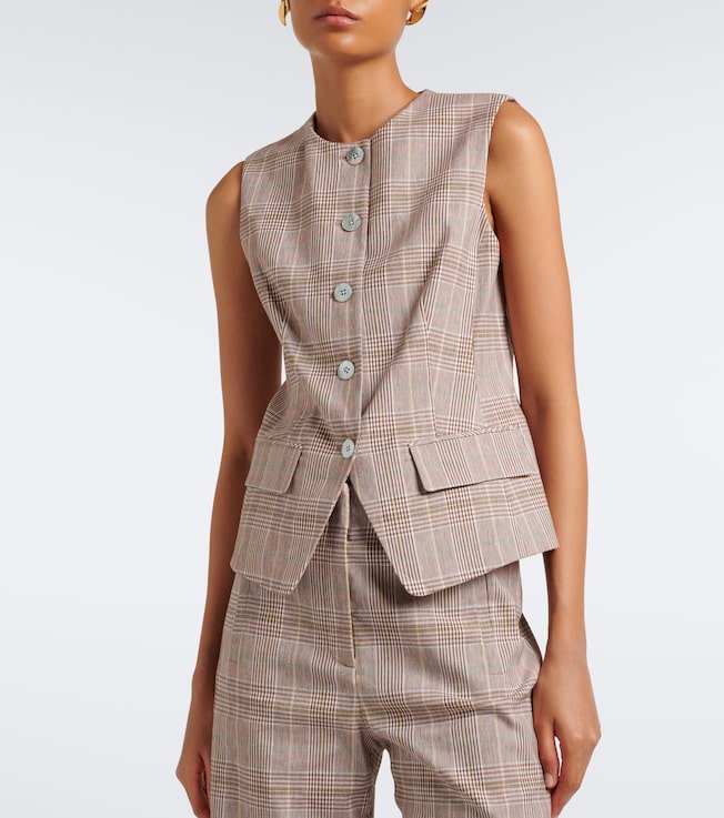Veronica Beard Lois plaid cotton and linen-blend vest