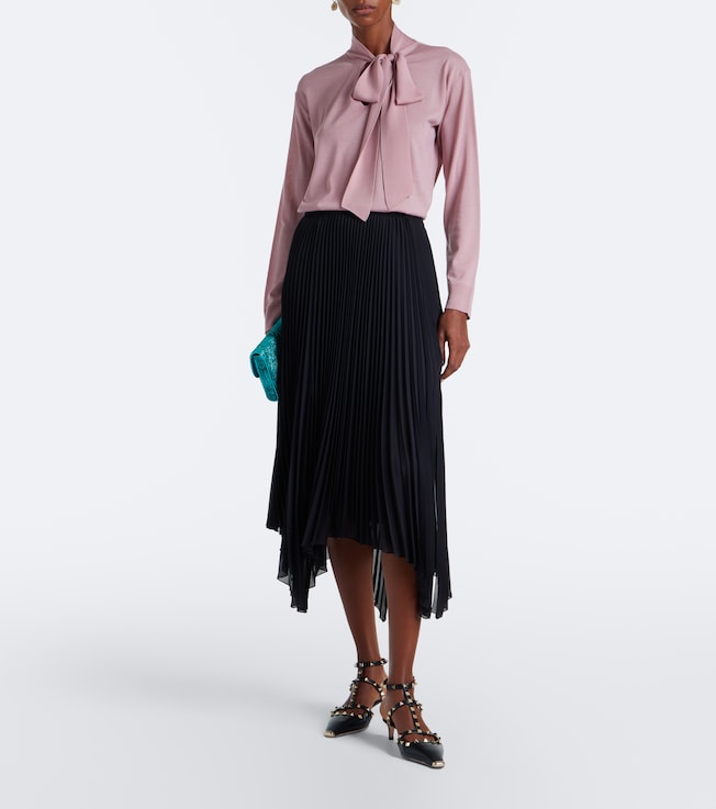 Valentino Asymmetric plissé georgette midi skirt
