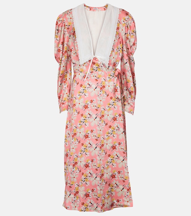 Miu Miu Floral satin sablé midi dress