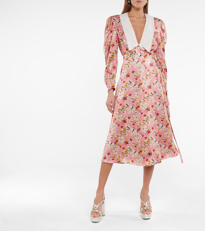 Miu Miu Floral satin sablé midi dress