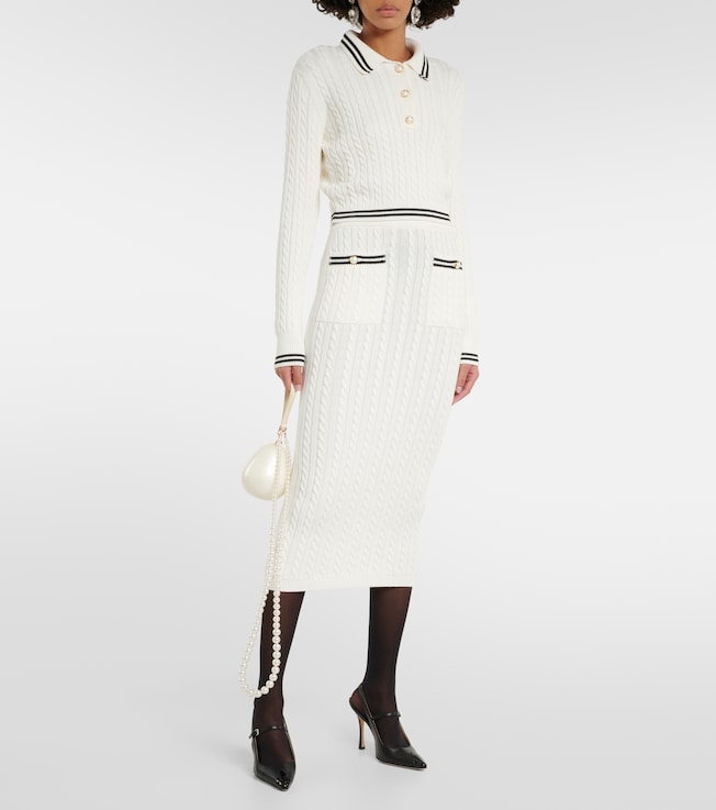 Alessandra Rich Striped cable-knit cotton midi skirt