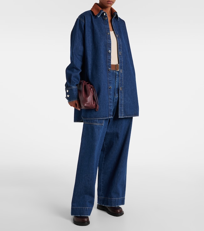 Plan C Mid-rise denim wide-leg pants
