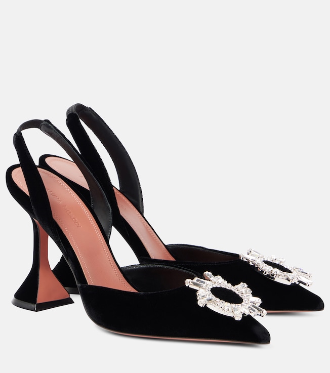 AMINA MUADDI Begum 95 embellished velvet slingback pumps