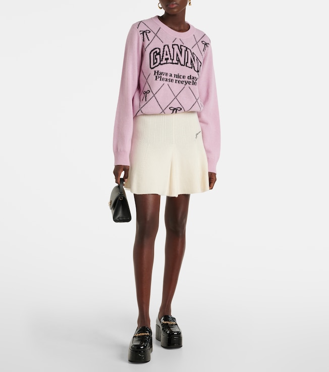GANNI Logo intarsia wool-blend sweater