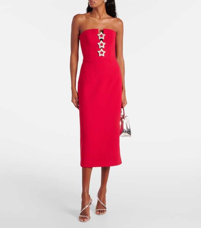 Rebecca Vallance Akari embellished strapless crepe midi dress