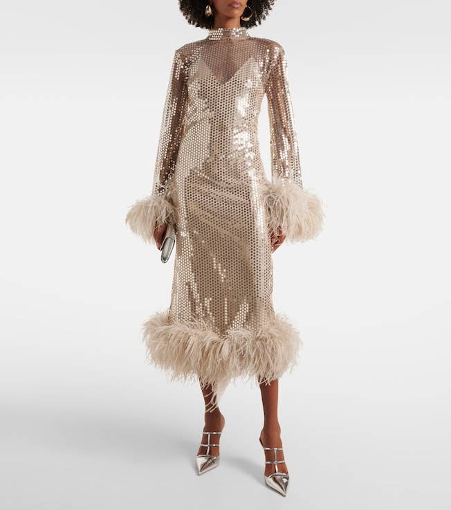 Taller Marmo Gina Venti feather-trimmed midi dress
