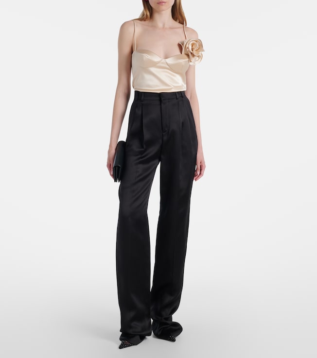 Magda Butrym Floral-appliqué silk-blend satin top