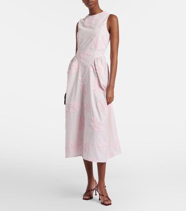 Rotate Embroidered floral cotton midi dress