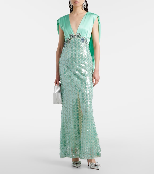 LA FUORI Sequined caped open-back gown