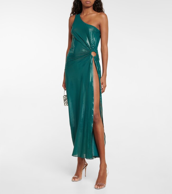 Oséree Lamé one-shoulder midi dress