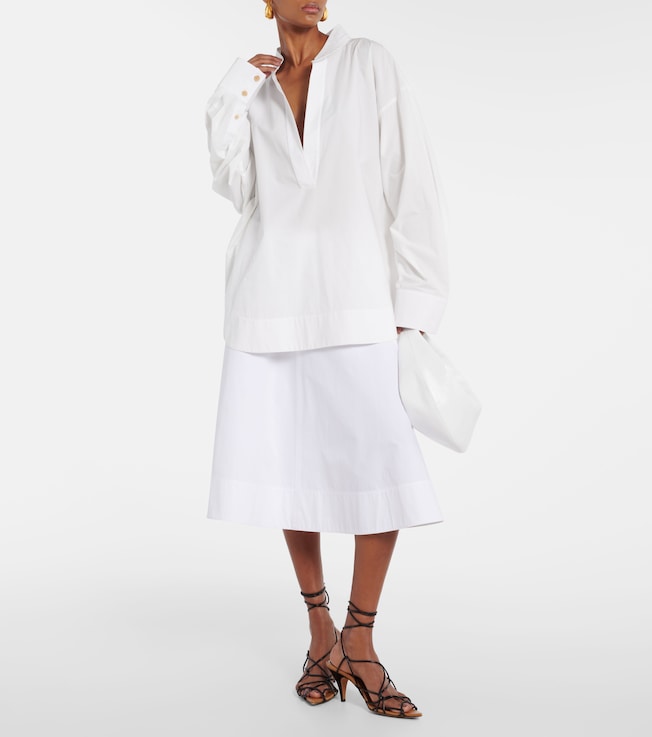 KHAITE Cotton midi skirt