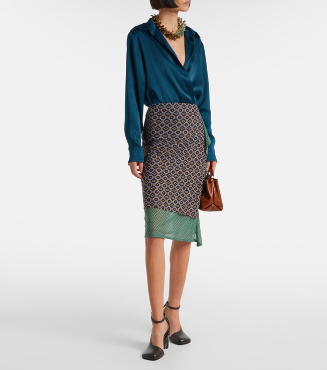 Dries Van Noten Embellished printed jersey midi skirt