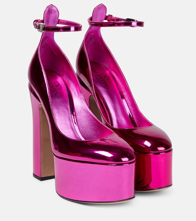 Valentino Garavani Tan-Go metallic leather platform pumps