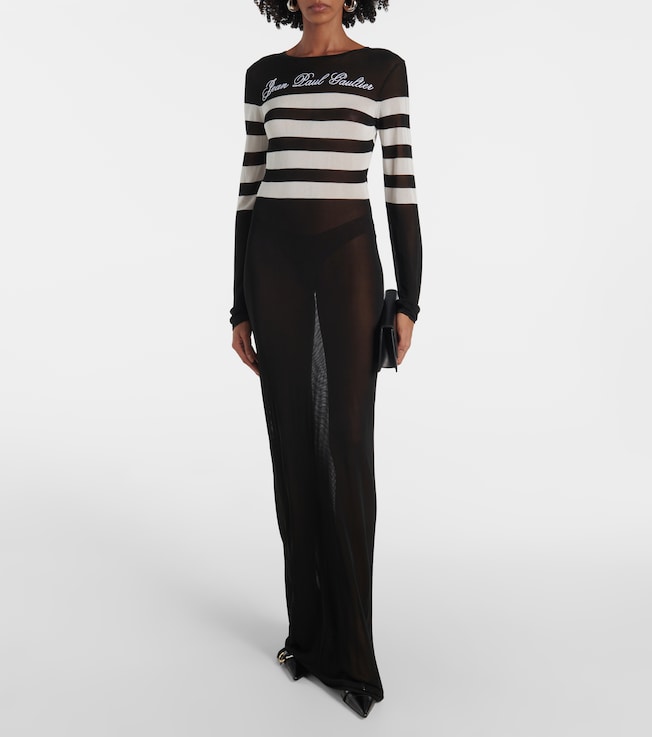 Jean Paul Gaultier Marinière striped mesh maxi dress