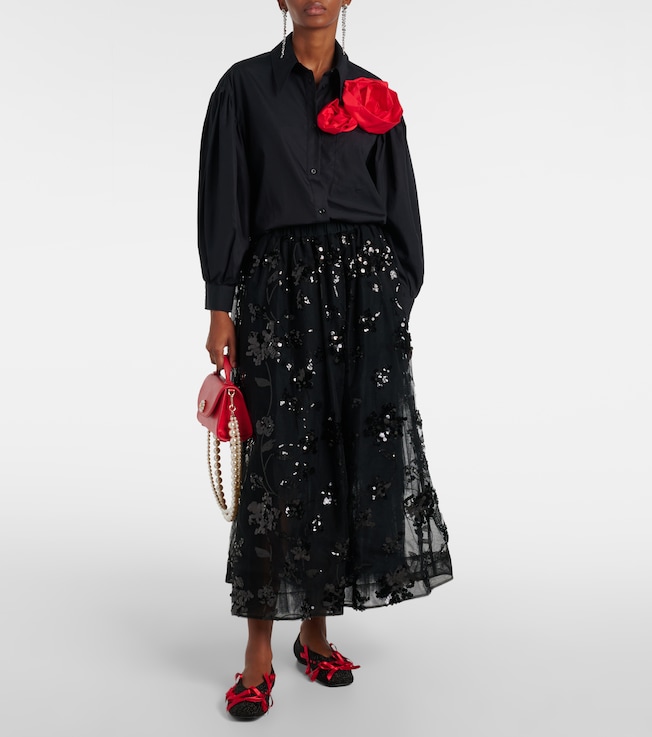 Simone Rocha Floral-appliqué cotton shirt