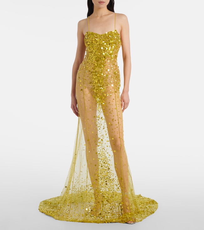 THE ATTICO Sequined sheer mesh gown