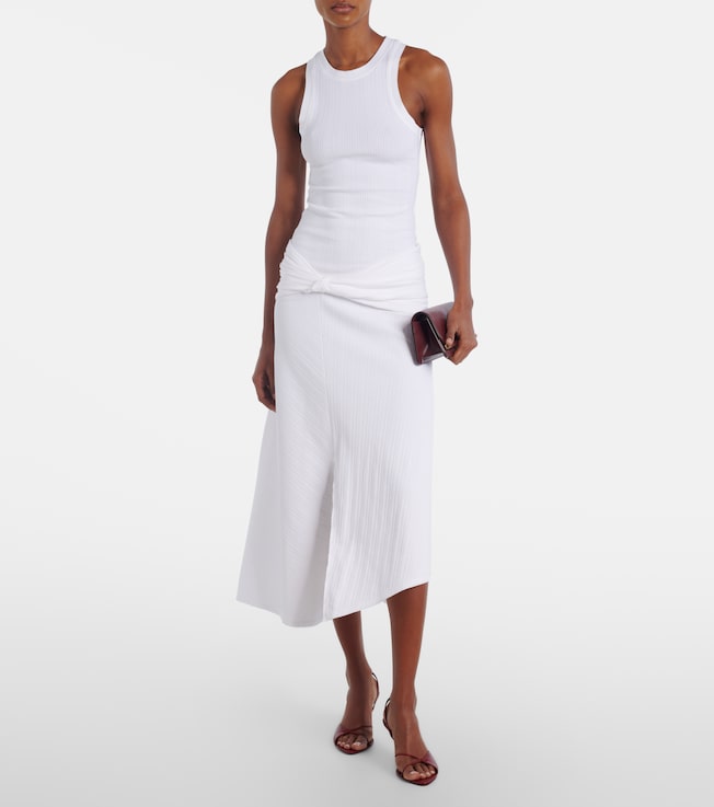 Victoria Beckham Gathered cotton-blend midi skirt