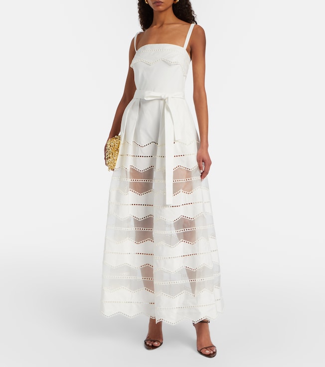 Elie Saab Belted organza-trimmed cotton maxi dress