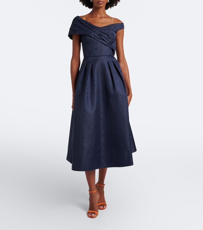 Rebecca Vallance Sapphire asymmetric off-shoulder midi dress