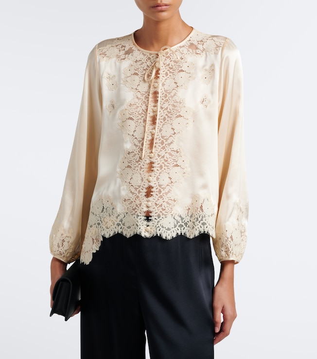 Dôen Lucine lace-trimmed silk satin blouse