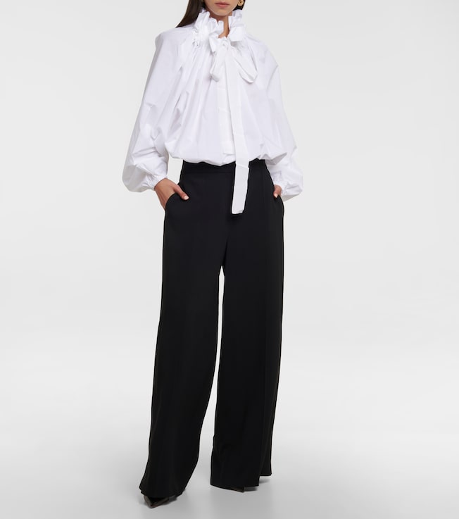 Patou Ruffled tie-neck cotton blouse
