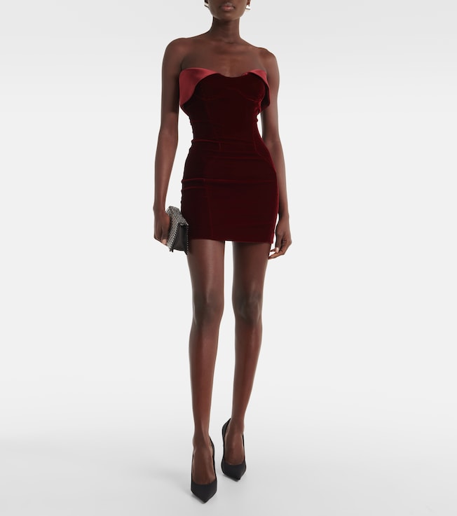 Mugler Satin-trimmed velvet bustier dress