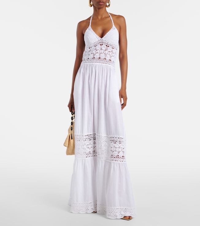 Anna Kosturova Filigree crochet halterneck maxi dress