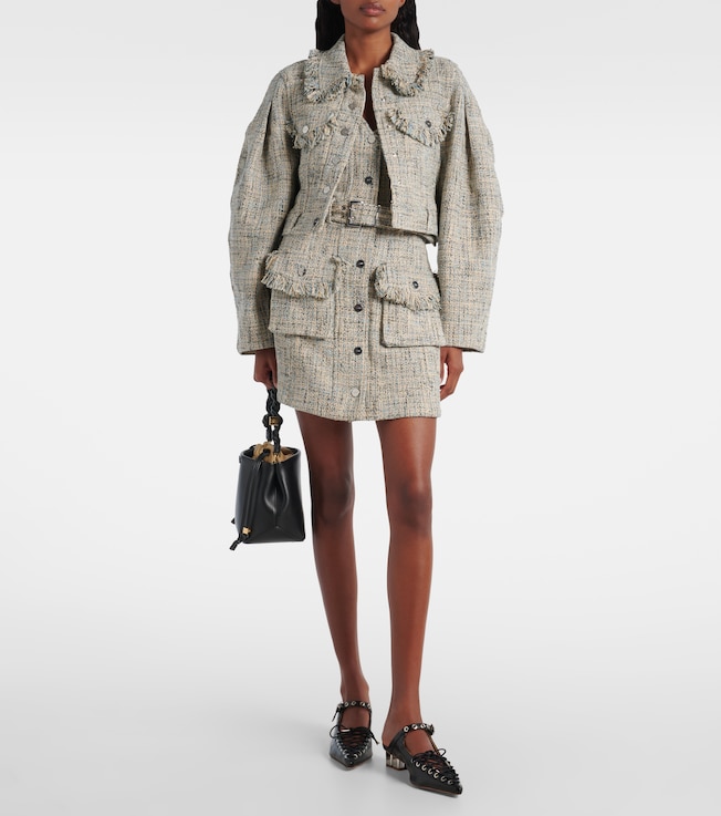 GANNI Cropped cotton tweed jacket