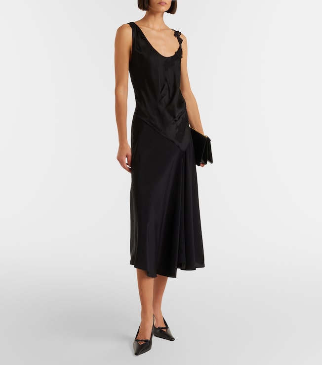 Victoria Beckham Lace-trimmed crêpe satin midi dress