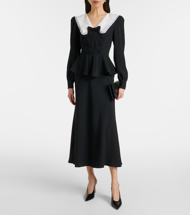 Alessandra Rich Bow-detail peplum satin midi dress