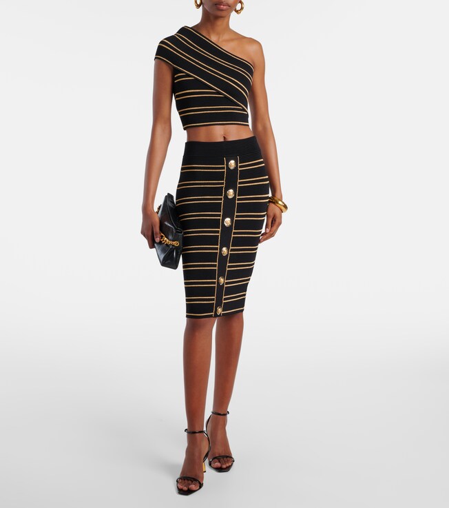 Balmain Ribbed-knit striped miniskirt