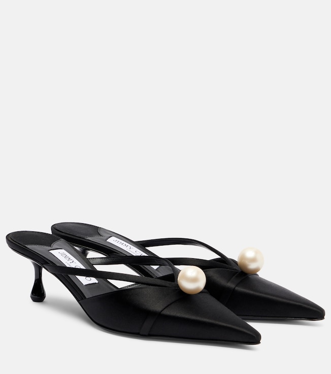 JIMMY CHOO Sana 50 embellished satin mules