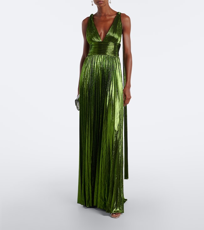 Retrofête Perindo plissé lamé gown